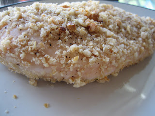 close up of peanut crusted chicken breast