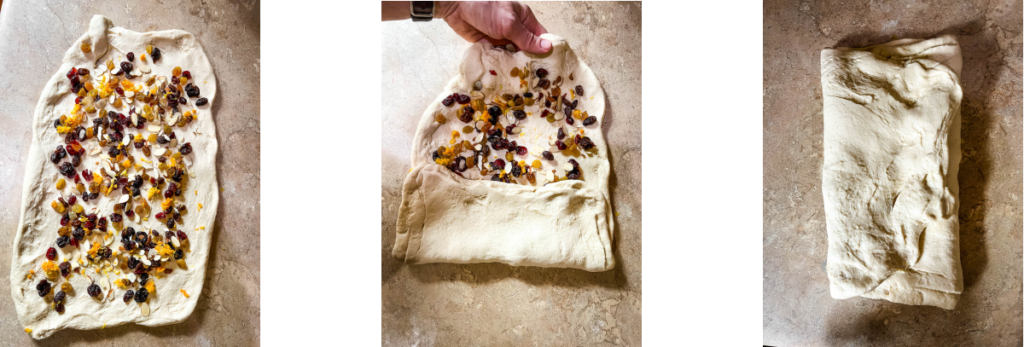 mixing dried fruit into dough