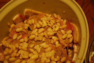 bacon and beans in baking dish
