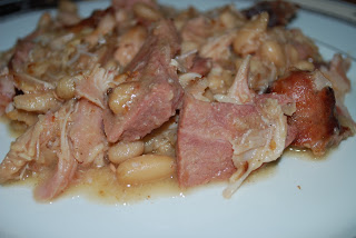 cassoulet on a plate with beans and bacon