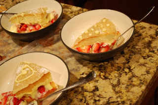 three bowls with strawberry fraisier