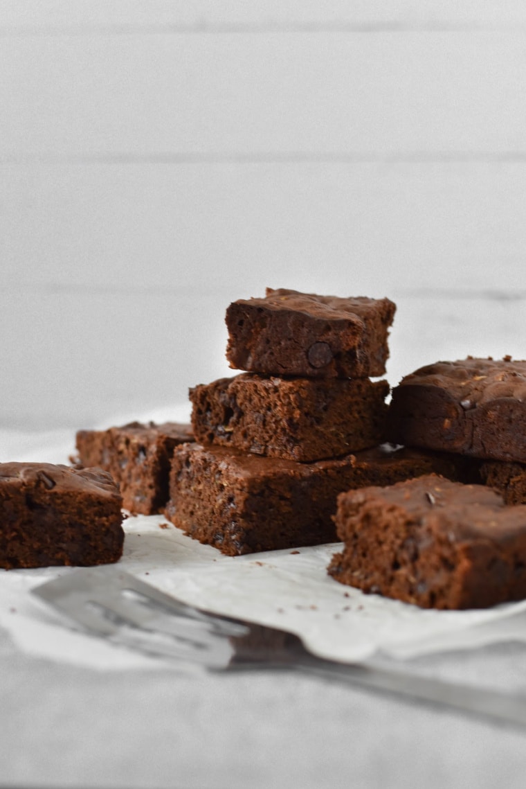 zucchini brownies stacked together