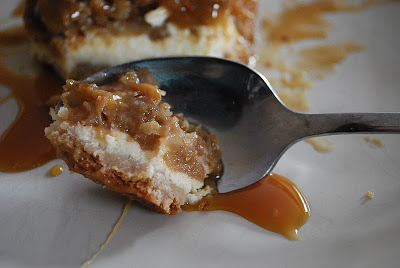spoonful of apple-topped cheesecake bars dessert