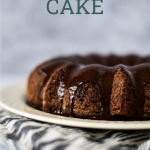 chocolate sourdough cake with text overlay for pinterest