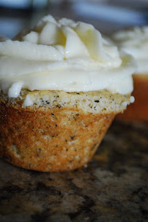 close up of earl grey cupcake with frosting