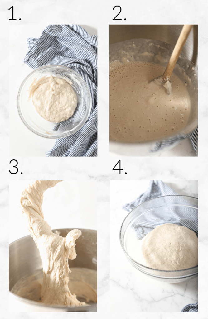 collage showing how to mix sourdough dough