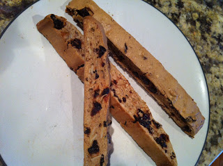 three slices of biscotti on white plate