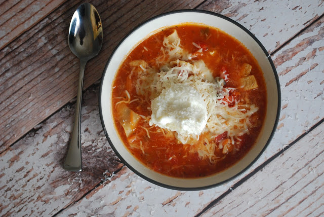 Healthy and comforting stovetop chicken lasagna stew! in bowl with spoon