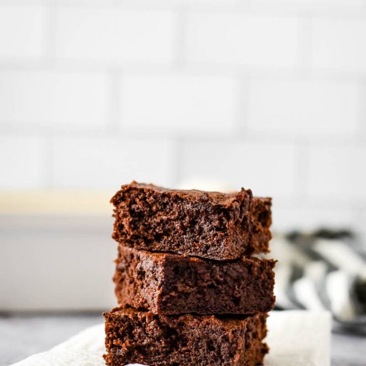 three sourdough brownies stacked on top of each other