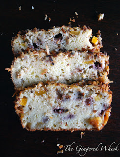 quick bread slices with pineapple, strawberries and coconut