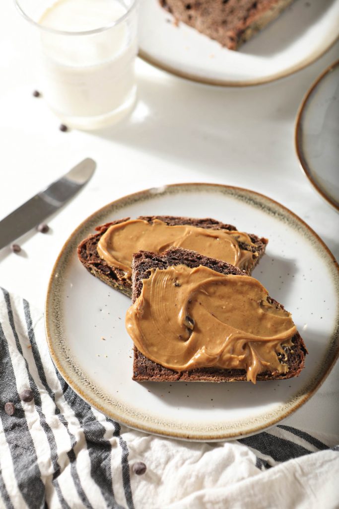 chocolate sourdough slathered in peanut butter