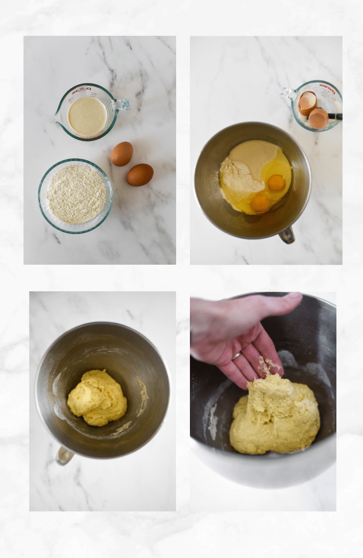collage showing steps to make sourdough pasta