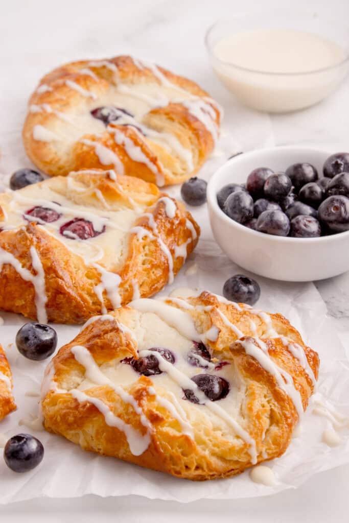 sourdough danish pastries with cream cheese filling and blueberries