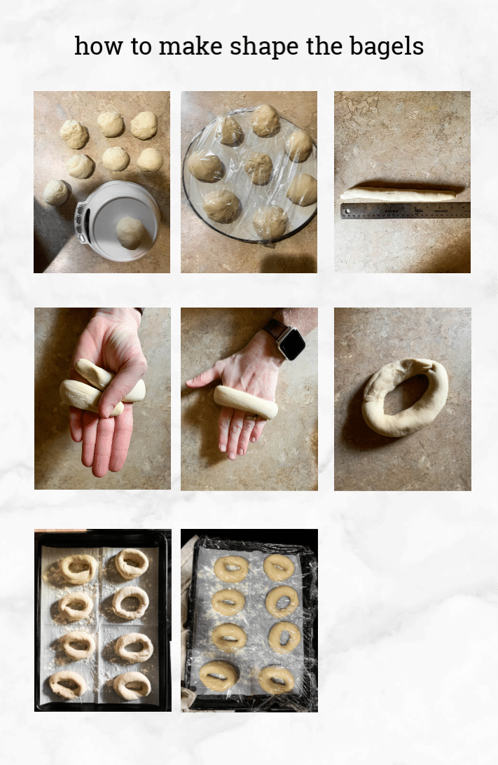 collage of images showing how to shape bagels