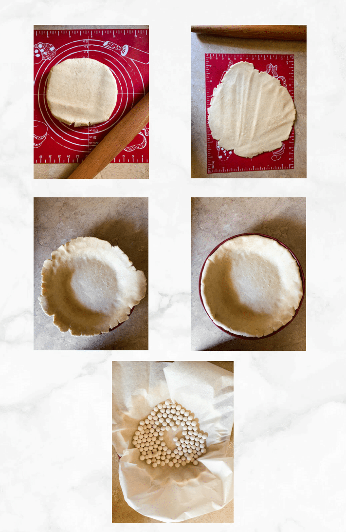collage showing steps to roll out pie crust