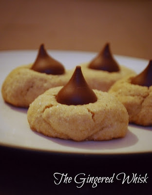 closeup of peanut butter sourdough cookies with chocolate kisses