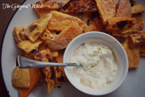 Crispy Baked Sweet Potato Slices with Spicy Lime Dipping Sauce