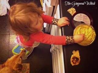 toddler eating sourdough naan and hummus