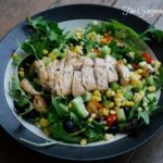 summer dinner salad with grilled chicken and blueberries