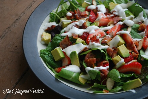 Strawberry, Avocado and Bacon Salad with Creamy Dressing 