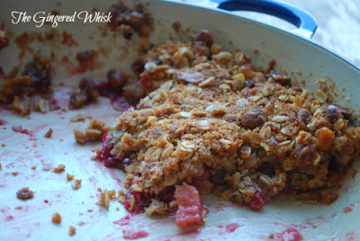 leftover Apple Cranberry Crisp with Crispy Walnut Topping in pan