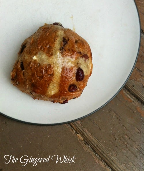 close up of sourdough hot cross bun
