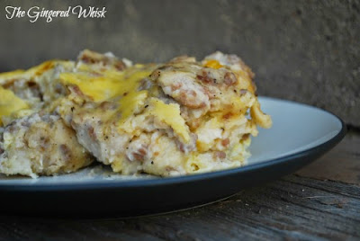 biscuit and gravy casserole on a plate