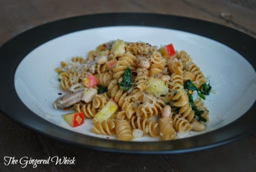 chicken sausage and apple pasta on plate