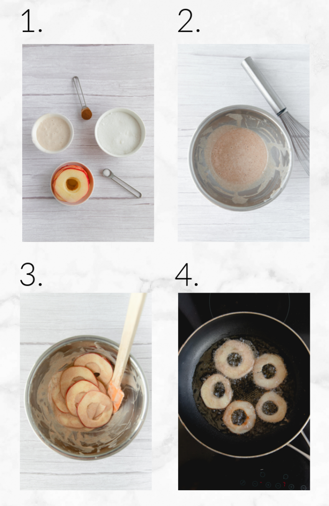 collage of steps to make sourdough apples