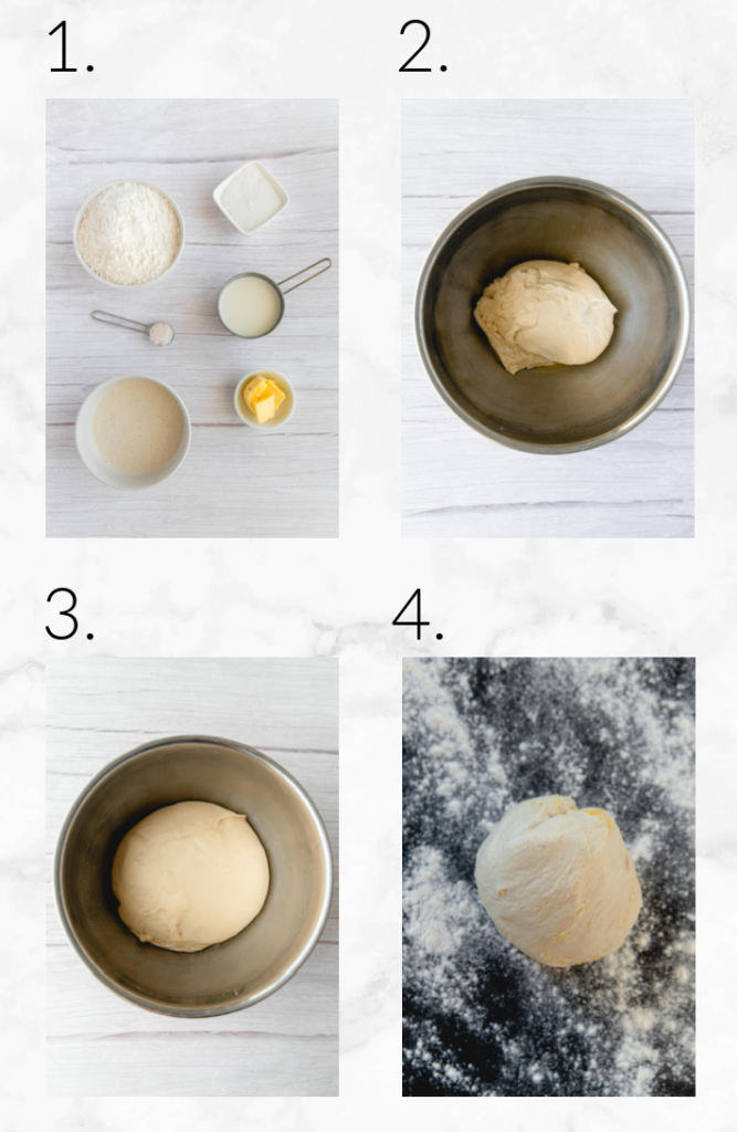 collage showing steps to make sourdough beignet