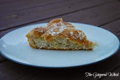 slice of focaccia on white plate