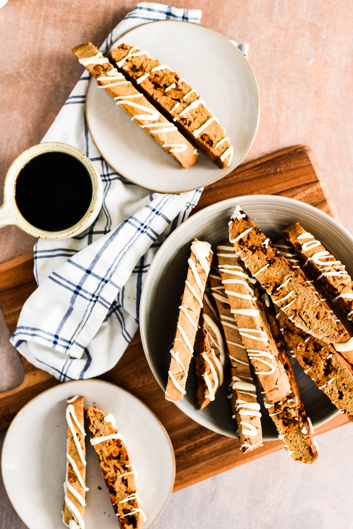 sourdough biscotti in serving bowls and on two plates