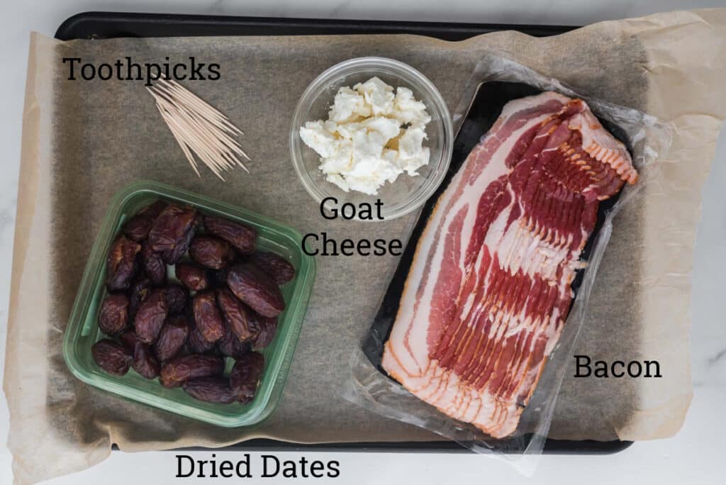 labeled ingredients for bacon wrapped dates