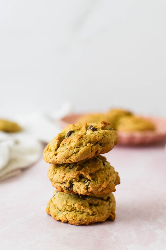 earl grey cookies with chocolate chips stacked on table