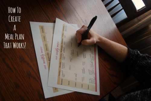woman filling out meal planning sheets