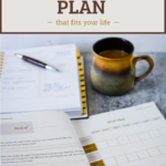 meal planning book with coffee, pen and planner in background