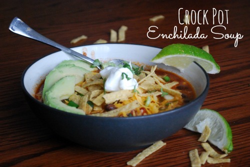 bowl of chicken enchilada soup with toppings