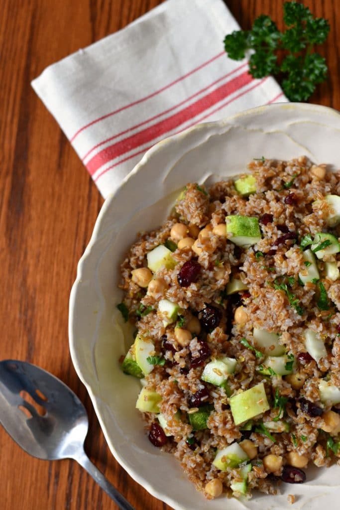 Easy Bulgur Salad Recipe with Cranberries, Chickpeas and Cucumbers