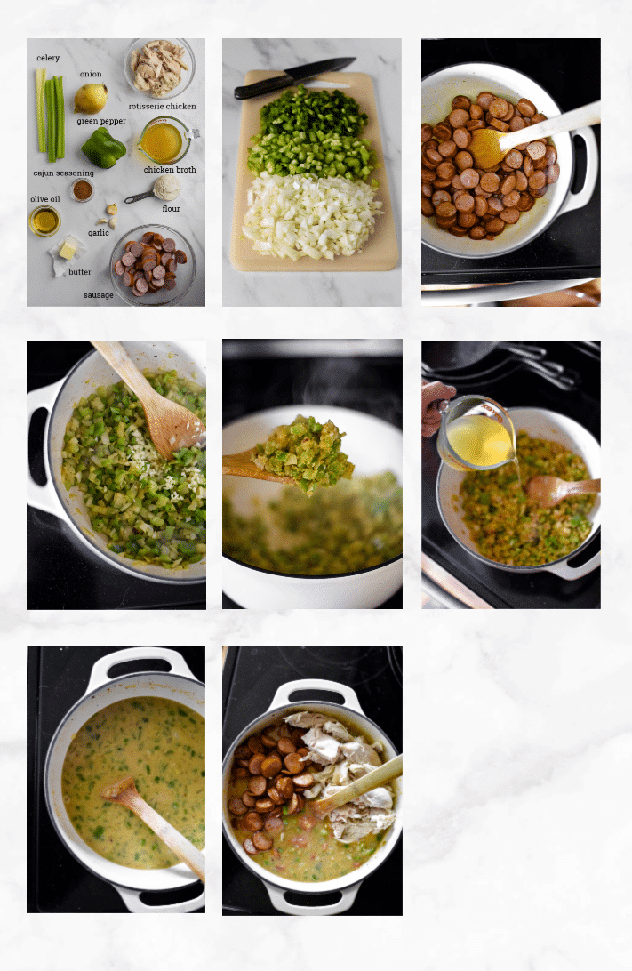 collage showing steps on how to make gumbo