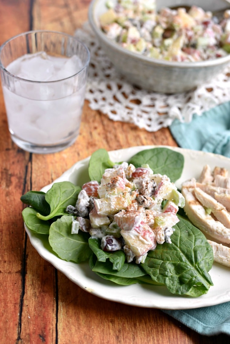 waldorf salad on plate of lettuce