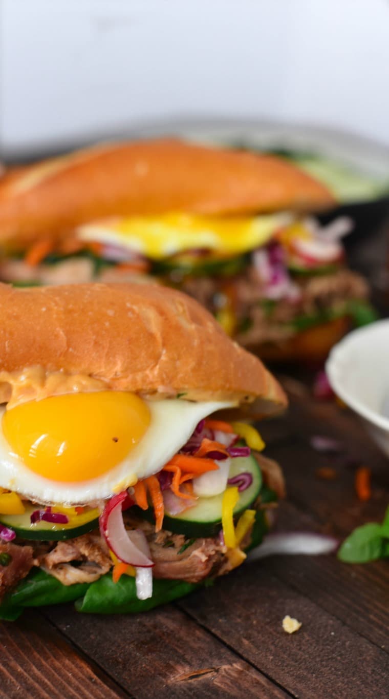 Two Bahn Mi Sandwiches with Runny Egg Yolks