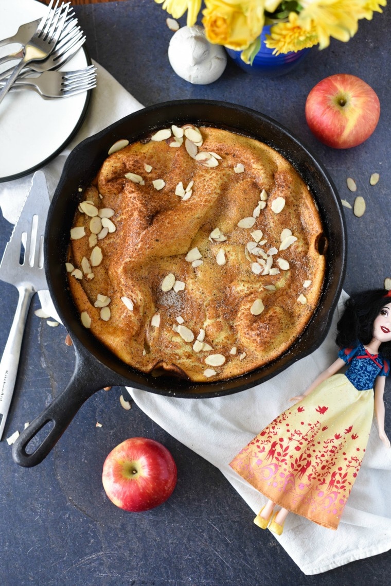 Spiced Apple Dutch Baby in Skillet with Snow White Doll