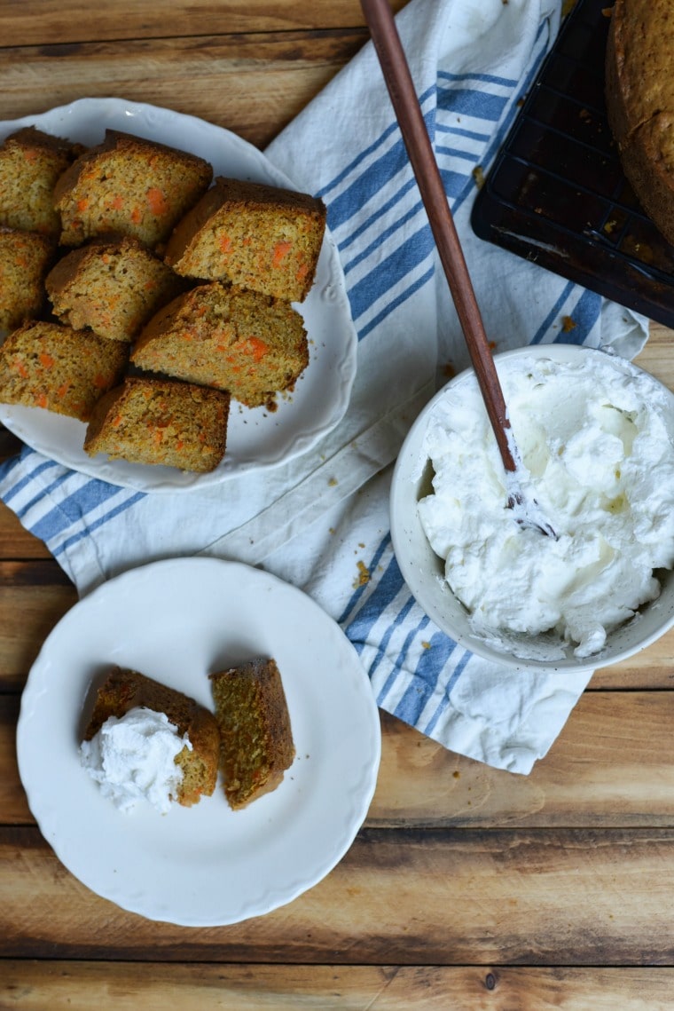 Slices of Carrot Tea Cake with Whipped Cream