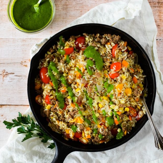 Chimichurri Ground Beef and Rice Recipe - The Gingered Whisk