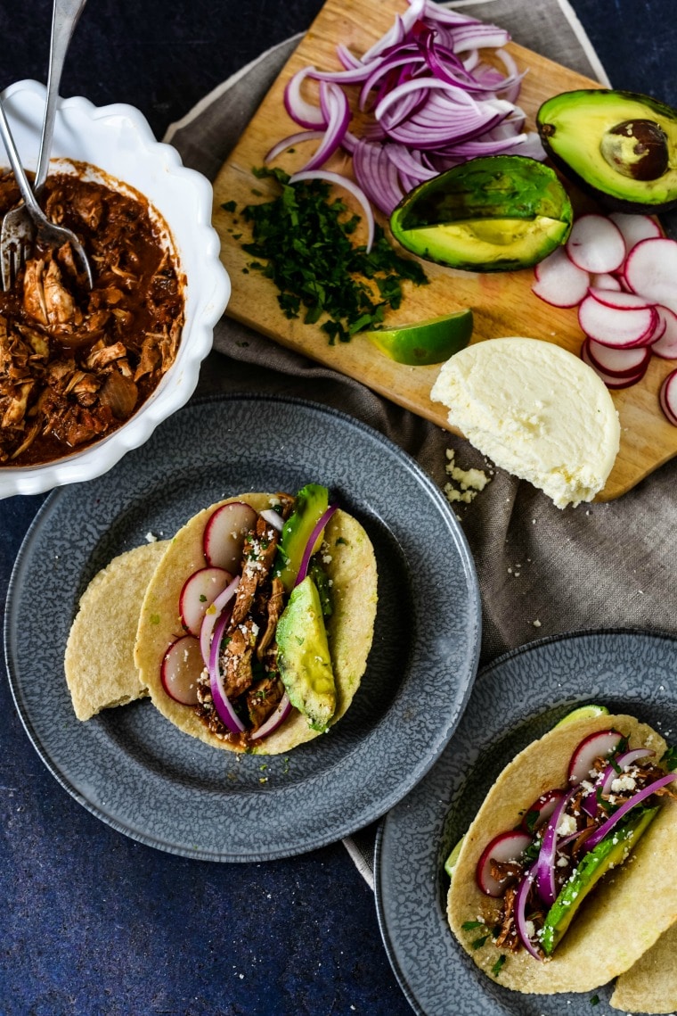 mole chicken tacos set up