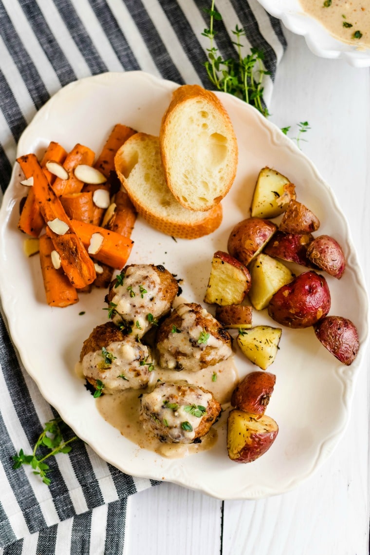 Plate with meatballs and roasted veggies