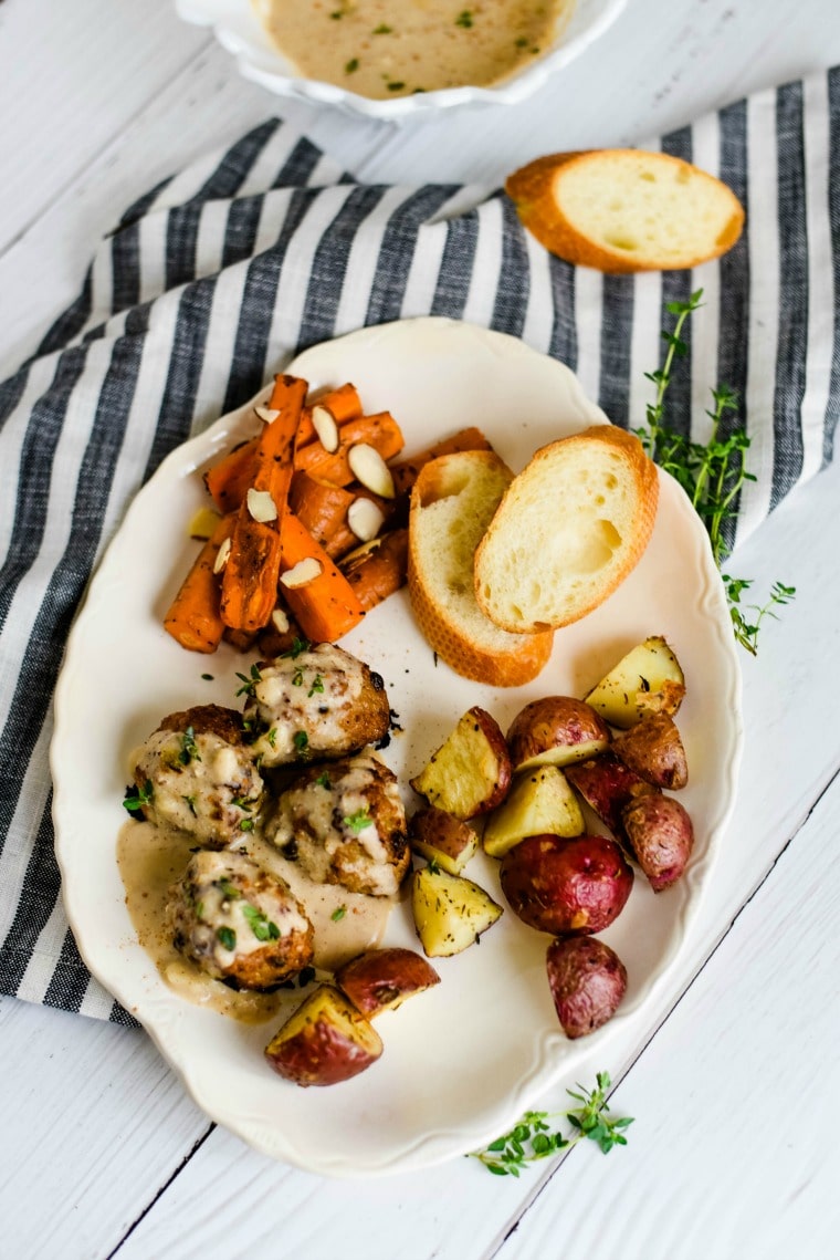 Spiced Pork Meatball Sheet Pan on Plate