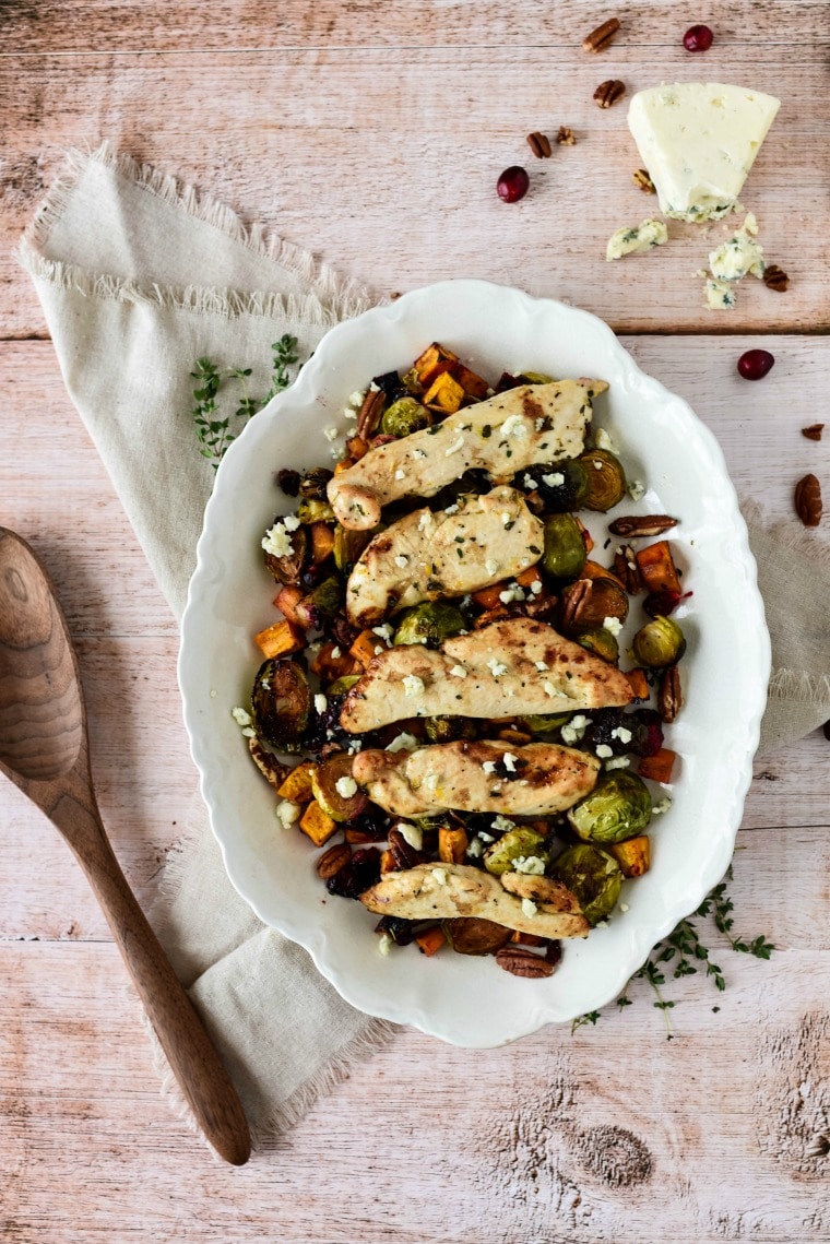 Cranberry Balsamic Sheet Pan Chicken with Brussel Sprouts
