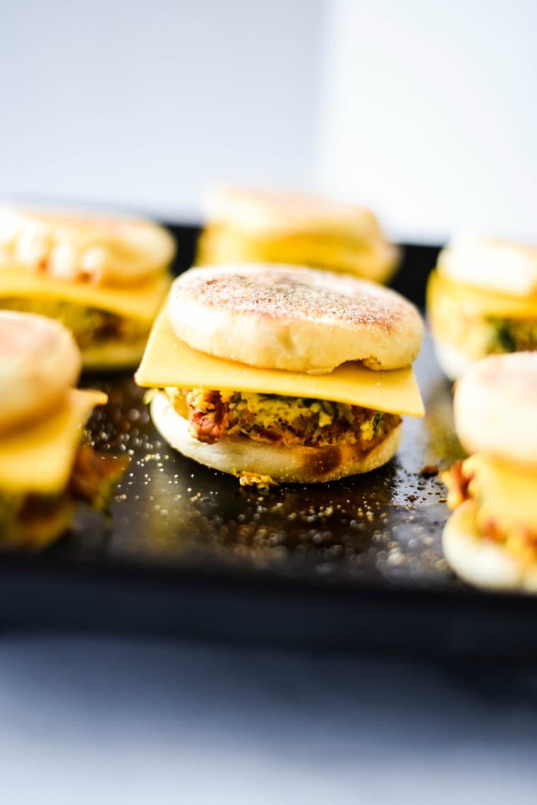 meal prep breakfast sandwiches ready to be frozen