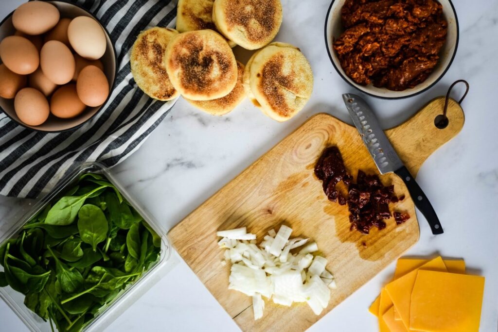 Ingredients for freezer breakfast sandwiches